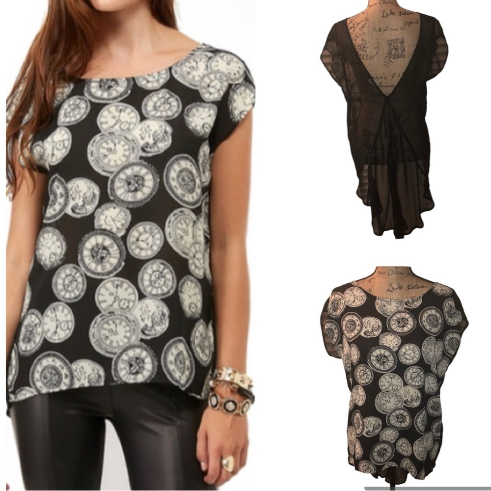 Lumière Sleeveless Time Pieces High-low Sheer Back Top